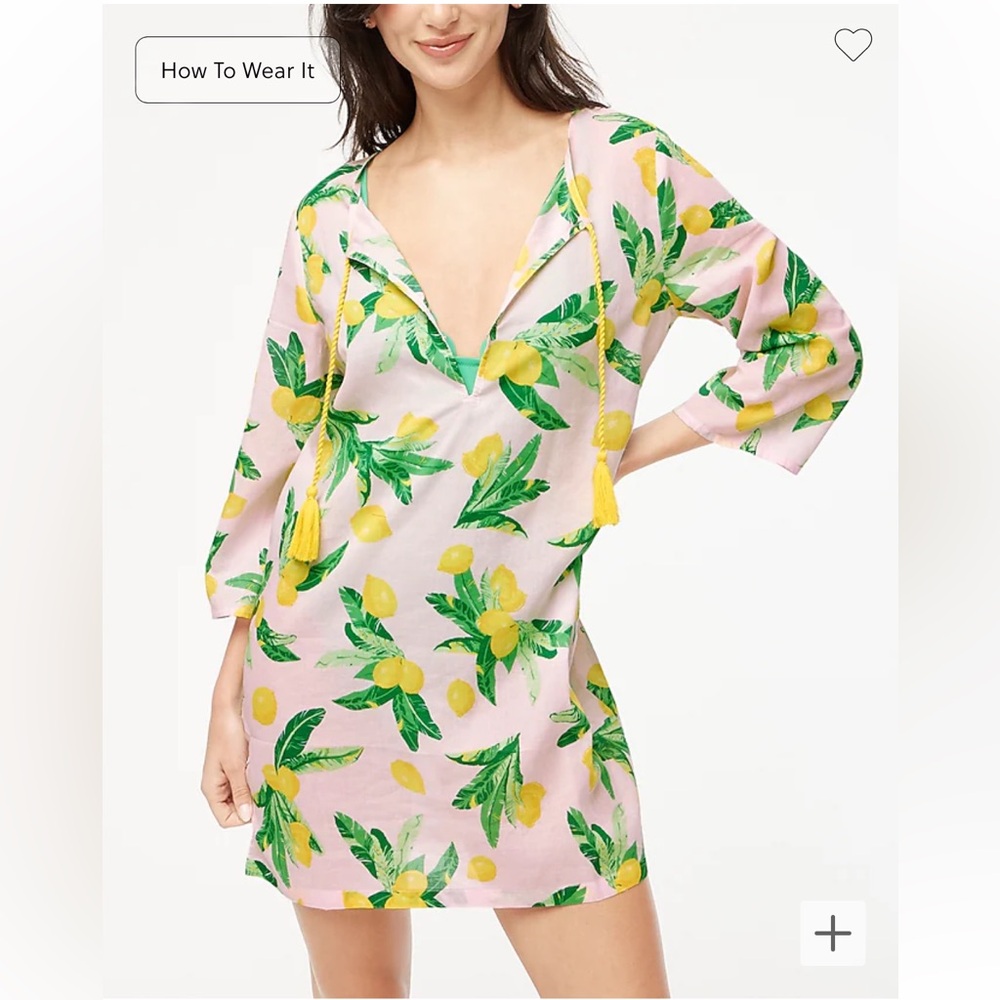 NWT J.Crew pink and lemon tunic style beach coverup